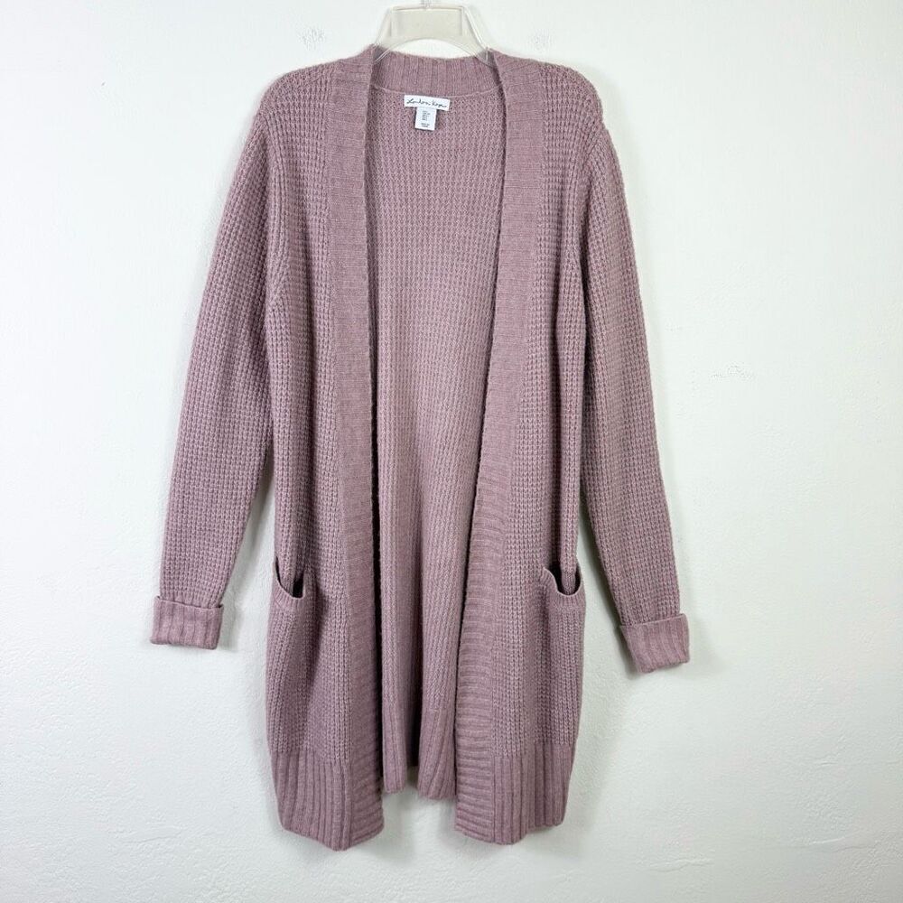 London Kaye Dusty Pink Knitted Open Front Long Duster Cardigan Sweater Size L